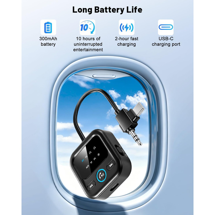 Bluetooth-адаптер 6.0 2-в-1 для літака та авто: ресивер та трансмітер для навушників, AirPods та колонок