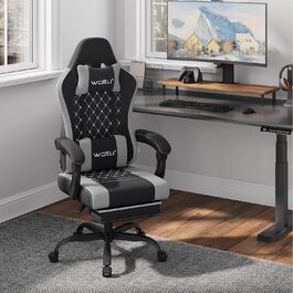 WOLTU Gaming Chair with Massage Function, Computer Chair with Pocket Spring Cushion, Ergonomic Gamer Recliner, Swivel Chair with Headrest, Lumbar Pillow, Footrest, Mesh Fabric, Black+Grey, GS15szg Black+grey Mesh Fabric