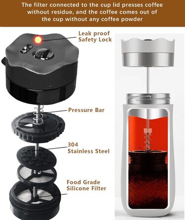 Френч-прес для кави та чаю, нержавіюча сталь, термокружка з фільтром, чорний