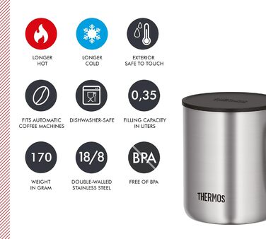 Термос-чашка з нержавіючої сталі Longlife Cup 350 мл з кришкою, для кави та напоїв, зберігає тепло, ідеально для офісу та кемпінгу