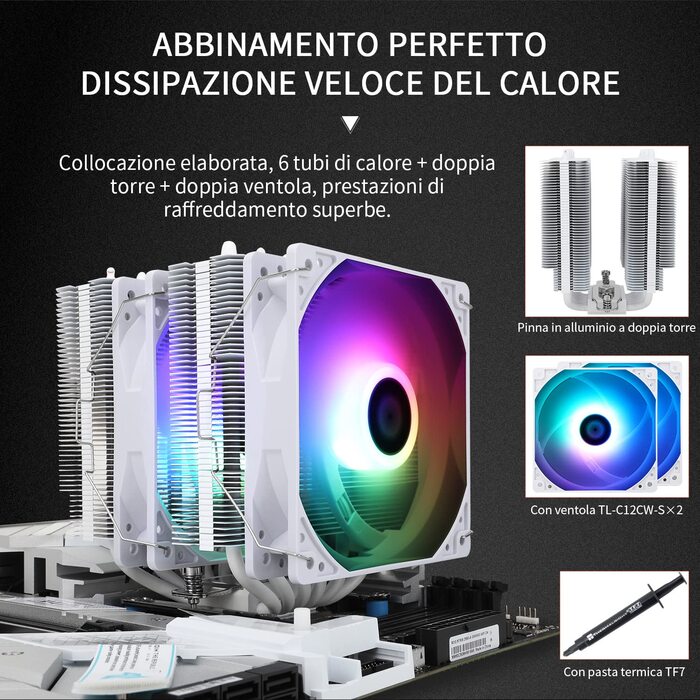 Thermalright Peerless Assassin 120 SE ARGB: Повітряний кулер для CPU з RGB підсвічуванням, 6 heatpipes, 120mm вентилятор, підтримка AMD AM4/AM5 та Intel 1700/1150/1151/1200