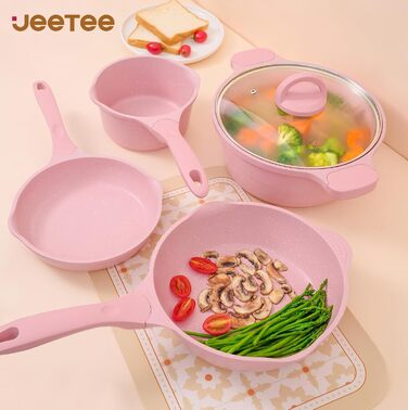 JEETEE 23-Piece Pink Cookware Set - Nonstick Granite Pots and Pans Set for Induction, Gas, Electric & Ceramic Stoves - Perfect Gift Set