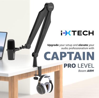 IXTECH Тримач для мікрофона – регульована підставка 360° з нержавіючої сталі для радіостудій, подкастів, геймінгу (MI04 CAPTAIN, Blu)