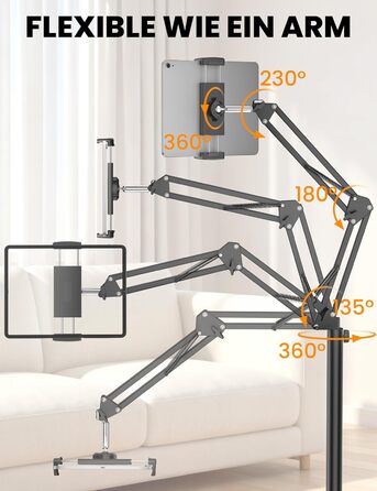 Підставка-стійка для планшета та смартфона, поворотна на 360°, регульований тримач для iPad, Kindle та електронних книг (4.7-12.9 дюймів), чорна