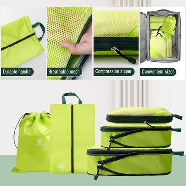 Набір органайзерів для валізи AiQInu: 5 шт. з компресією, для подорожей, з мішечком для взуття та білизни