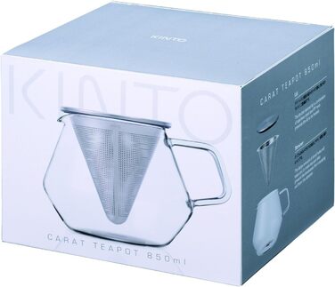 Kinto Unitea One Touch Teapot made of stainless steel, heat-resistant glass teapot with stainless steel infuser in the lid (Japan Import) (850ml, Silver)