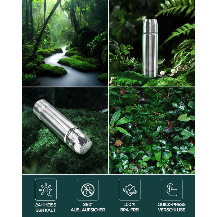 Термокружка-термос з нержавіючої сталі, 350мл/500мл/750мл, подвійні стінки, BPA-Free, для спорту та відпочинку