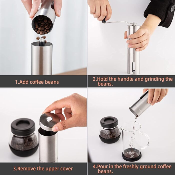 Ручна кавомолка OverTwice з нержавіючої сталі та керамічним жорном, для Aeropress, крапельного фільтру, еспресо, френч-пресу, турецького варіння