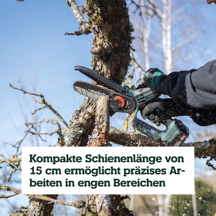 Акумуляторна сукова пила Metabo MS 18 LTX 15, 18В, шина 15 см, для обрізки дерев (без АКБ та зарядного пристрою), CAS сумісна