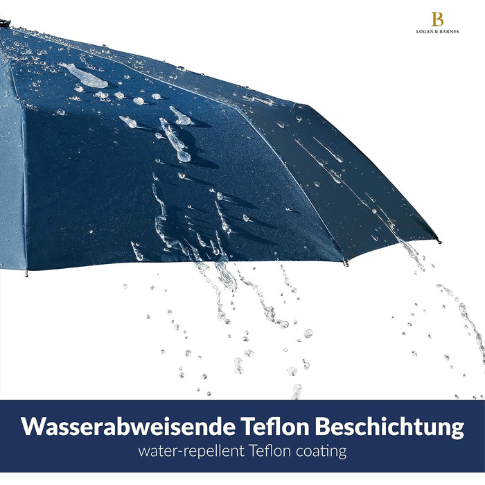 LOGAN & BARNES Парасолька штормостійка до 140 км/год - компактна, з тефлоновим покриттям, модель Boston, синього кольору
