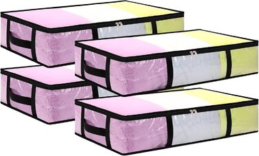 Коробки для зберігання під ліжко (4 шт) 90л з кришкою, прозорі, великі, складні, з ручками. Підходять для постільних речей, подушок, одягу.