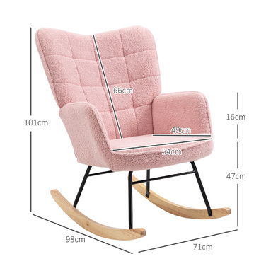 HOMCOM Rocking Chair Glider Accent Chair Rocker Recliner Living Room Chair for Bedroom, up to 120 kg, Faux Sheepskin, Pink | Aosom