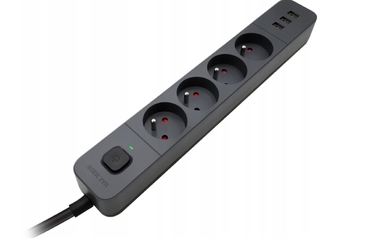 Мережевий фільтр (подовжувач) з 3 USB-портами, вимикачем та захистом від перенапруги, 1.5 м