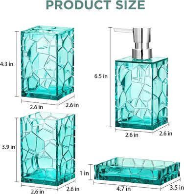 HBlife Bathroom Accessories Set, blue-green, Acrylic, Bathroom Countertop Set with Toothbrush Holder, Soap Dispenser, Cup, Soap Dish, turquoise, Boho, modern bathroom decor, ideal gift choice