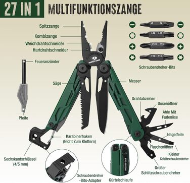 Мультитул Mossy Oak 27-в-1: мультиінструмент, плоскогубці, ніж, набір біт, для кемпінгу, ремонту, з чохлом