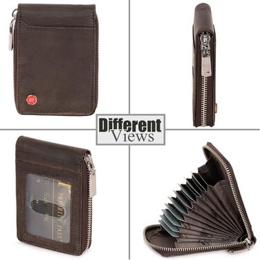 Чоловічий шкіряний гаманець з RFID-захистом Hornbull | Вертикальний картхолдер з блискавкою, колір кавовий