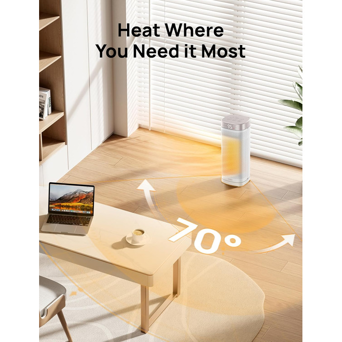 Dreo 16 Inch Electric Heater, Energy Efficient Space Heater with Thermostat, 70° Oscillating, Remote Control, 3 Modes, Tip-over & Overheat Protection, Silent Ceramic Fan Heater for Home, White