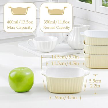 Набір форм для запікання NUTRIUPS 400мл, 4 шт., кераміка, жовтий (14.5 x 11.5 x 5.5 см)