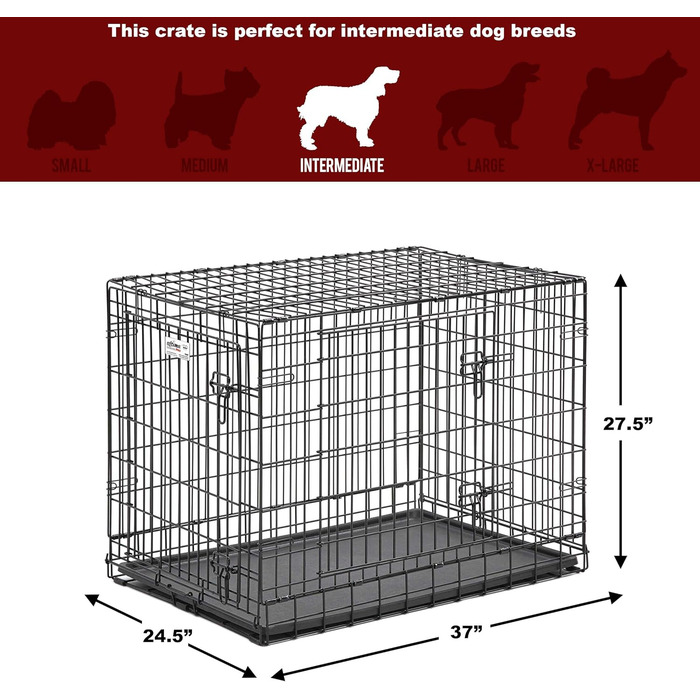 Кія для собак Ultima Pro Series 748UP від Midwest Homes for Pets: міцна, з подвійними дверима, металева, з перегородкою, на коліщатках, з піддоном, чорна, 122 см