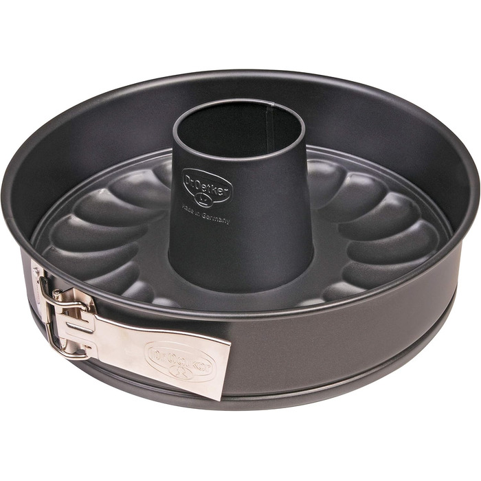 Dr. Oetker Springform with Flat and Tube Bottom, Ø 28 cm, Cake Pan made of Steel with Non-Stick Coating, Baking Pan made of Refined Black Steel, Quantity: 1 piece