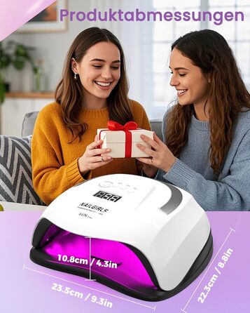 LED UV лампа для нігтів NAILGIRLS 150W з таймером, автосенсором та LCD дисплеєм. Підходить для гелевих нігтів пальців та ніг. Знімний магнітний майданчик.