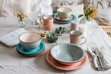 MÄSER Bel Tempo II: Набір посуду вінтажний, 16 предметів (для 4 осіб), ручне розпису, кераміка, зелено-блакитний