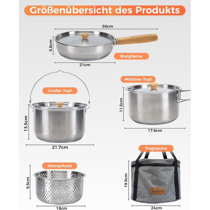 Набір кухонного посуду для кемпінгу KingCamp з антипригарним покриттям (4 шт.)