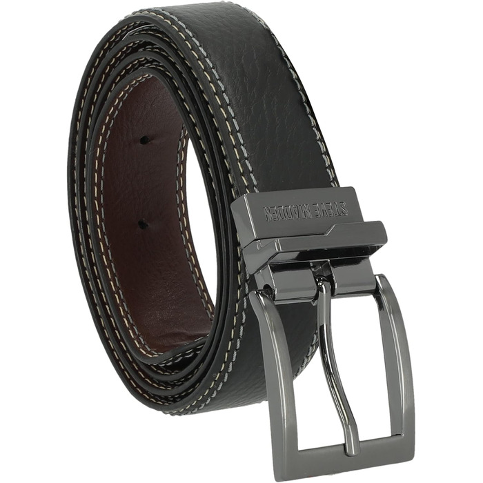 Чоловічий шкіряний ремінь Steve Madden, чорний/коричневий (двоколірний)