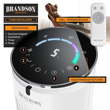 Вентилятор вежний Brandson з пультом, аромадифузором, нічним режимом та таймером - білий