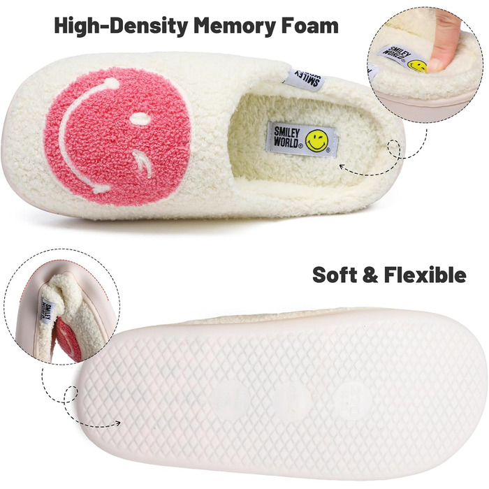 Тапочки домовик SMILEYWORLD® для жінок та чоловіків з меморі-піною, теплі, пухнасті, плюшеві, для дому, рожеві, білі, 38/39 EU