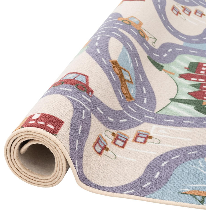 Дитячий килим Snapstyle Fun Town Бежевий, 80x160 см, прямокутний - килимок для дитячої кімнати, міцний та легкий у догляді