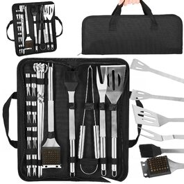 Набір для гриля SPRINGOS 5 предметів з нержавіючої сталі: щипці, лопатка, ніж, виделка, пензлик + сумка для зберігання