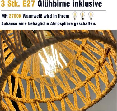 Стійка лампа ShineMuse Boho з ротангу, чорна, вінтаж, 170 см, 3 E27, LED, диммер, для вітальні