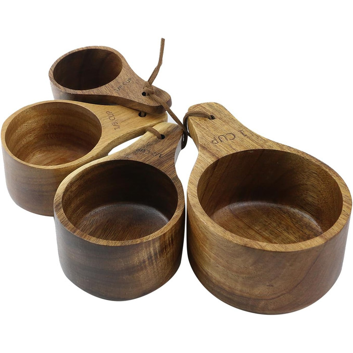 Wooden measuring cups and spoons, for baking, cooking, spices, coffee, tea, powdered milk, set of 4