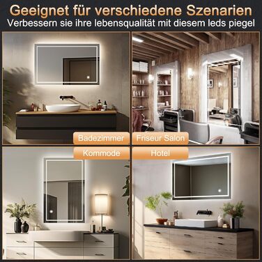 Дзеркало для ванної кімнати з підсвічуванням 50x70 см LED, з сенсорним вимикачем, срібне