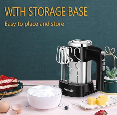 Ручний міксер Sonifer 500W з нержавіючої сталі, 5 швидкостей + турбо, знімні насадки, миється в посудомийній машині