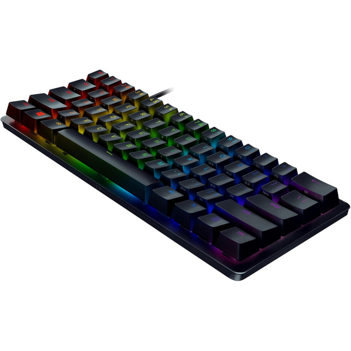 Клавіатура Razer Huntsman Mini (Red Switch) - Компактна ігрова клавіатура 60% (Lineare оптико-механічні перемикачі, Doubleshot PBT-клавіші, знімний USB-C кабель) QWERTZ DE-розкладка | Чорний
