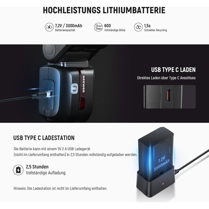 NEEWER Z2-N Flash - Світловий спалах Speedlite для Nikon, 76W, TTL/M, HSS 1/8000s, 2600mAh