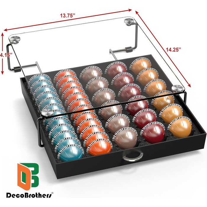 Скляна шухляда DecoBros Supreme Vertuoline для 30 великих або 60 малих капсул, чорна - 60 шт.