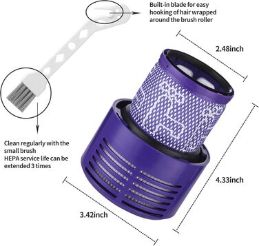 Фільтри для пилососа Dyson V11, V15 (3 шт.) + Щітка для чищення. Оригінал #970013-02