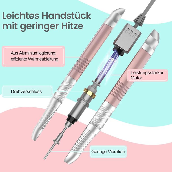 Електричний набір для манікюру та педикюру Delanie Nagelfräser 35000 U/Min 6 в 1 (рожеве золото, акумуляторний)