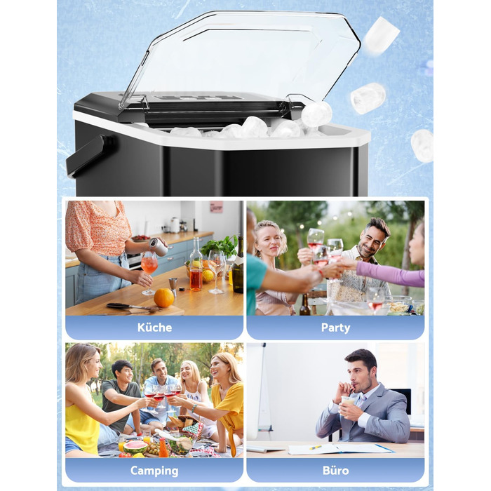 Машина для приготування льоду, 12 кг/24 год, 9 кубиків за 6-8 хв, з обертовим лотком та ручкою, для дому/кухні/кемпінгу, об'єм 1,5 л