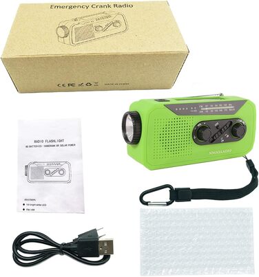 Радіо Solar-Radio з ручним приводом, AM/FM, погода, ліхтарик, SOS-сигнал, акумулятор 2000 mAh, Powerbank, роз'єм для навушників - для надзвичайних ситуацій та активного відпочинку (зелений)