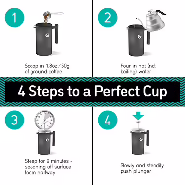 Coffee Gator French Press Coffee Maker - Stainless Steel Thermal Coffee Carafe for Longer Hot Coffee - 1 Liter – Stainless Steel - Includes Travel Coffee Canister Silver