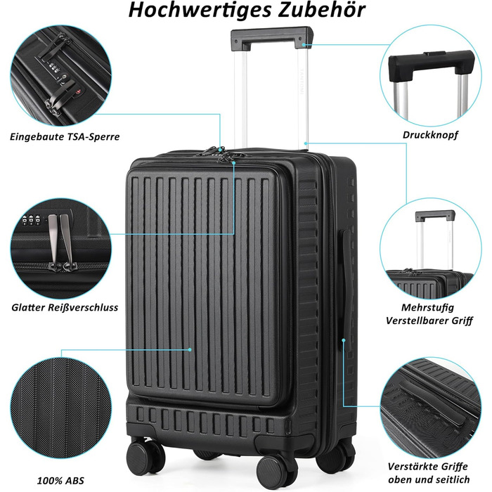 Валіза ручної поклажі TANTOMI з відділенням для ноутбука, 50 см, жорсткий корпус ABS, 4 колеса, TSA-замок (Світло-темнозелений, 41 л)