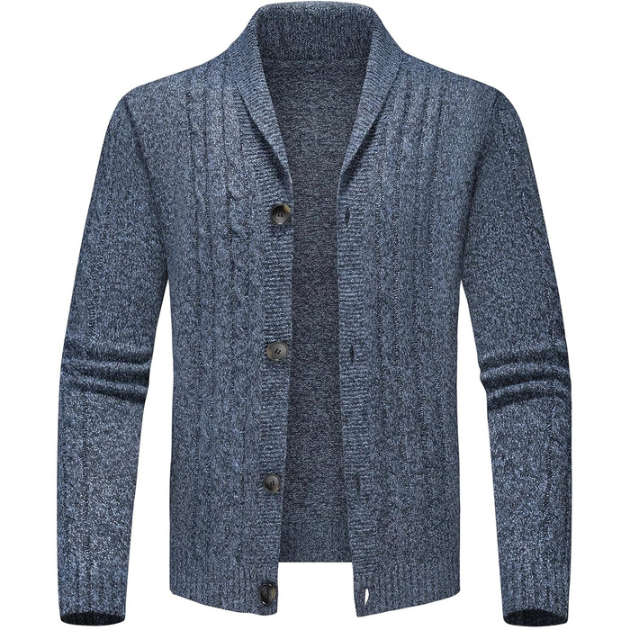 Чоловічий светр з коміром-стійкою, однорядна в'язана кофта для осені та зими (темно-синій, XL)