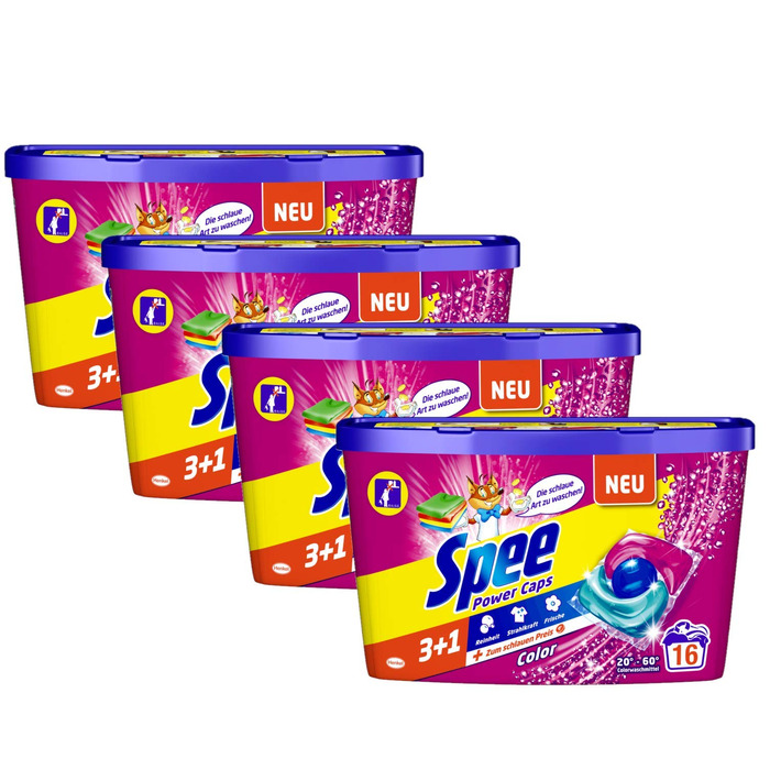 Капсули для прання кольорових речей Spee Power Caps Color, 64 шт (4x16), для прання при 20-60°C