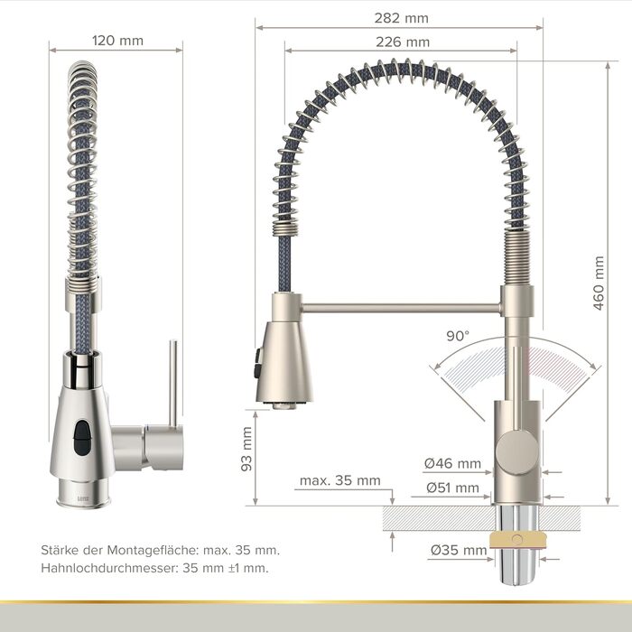 Кухонний змішувач Lenz KALANI² з нікелевим покриттям та висувною лійкою – високий тиск, проста установка, преміум-якість