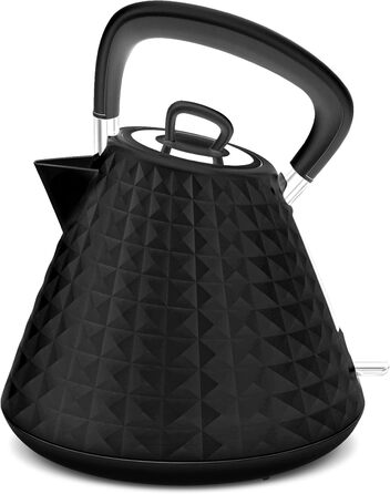 Eldom VENO Retro Kettle - 1.5L Capacity, 3000W Fast Boil, Vintage Design with Grid Pattern, Removable Scale Filter - White/Black Delux