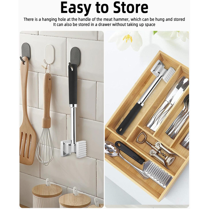 Тідеван Fleischhammer Fleischklopfer: Подвійний молоток для м'яса з нержавіючої сталі 27 см, Antihaft, для стейків, шніцелів, ковбасок, свинини, курки